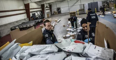 CBP officer inspecting international parcel