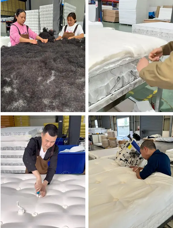 Chinese factory workers make handmade mattresses