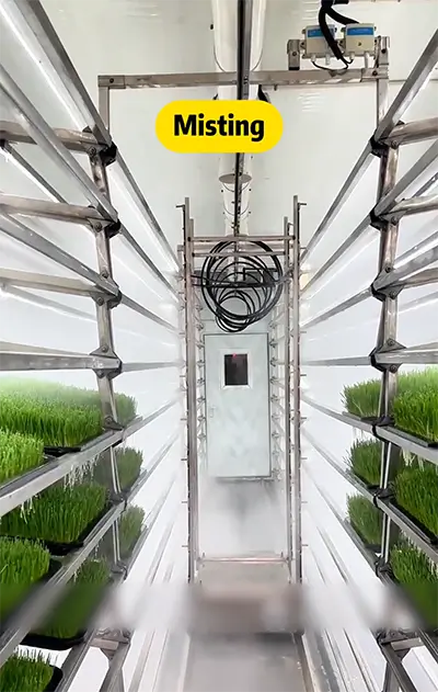 misting equipment in hydroponic farming container