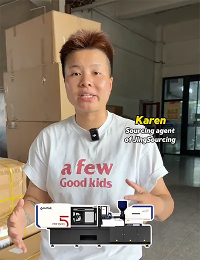 sourcing agnet Karen and the branded injection molding machine